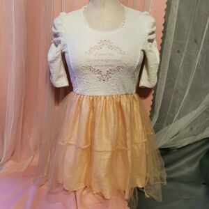White Peach Tulle Dress Small Lolita Coquette Summer Kawaii Jfashion Harajuku